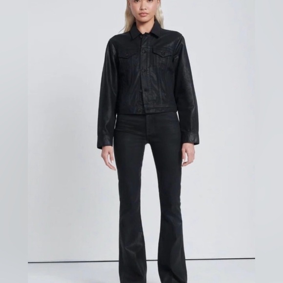 7 For All Mankind Coated Black Denim Trucker Jacket - Picture 3 of 14